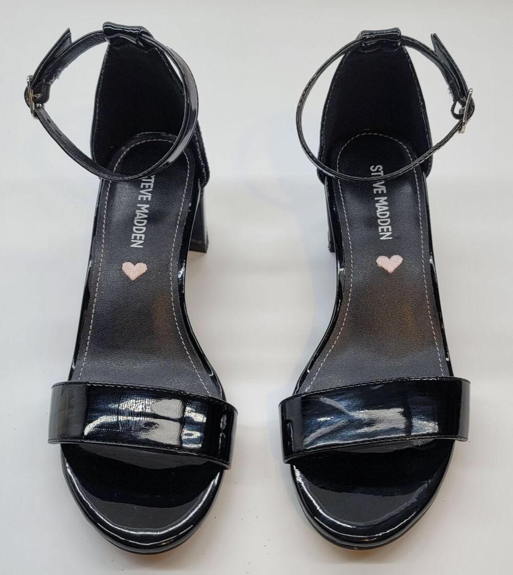 Steve Madden Kids JCarrson Black Patent Block Heel Dress Sandals Girls Size 3M